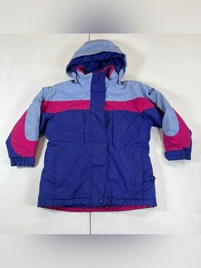Vintage Columbia Bugaboo Jacket Youth 6 Blue Pink Ski Colorblock Hooded Nylon